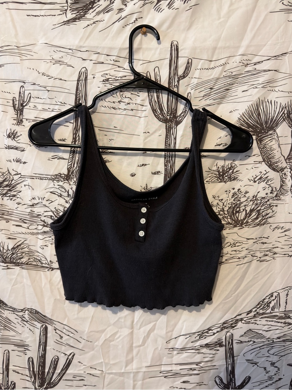 Ribbed Henley Crop Tank Top - Dark Grey